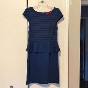 Elle Medium Peplum Cap Sleeve Blue Midi Stretch Dress